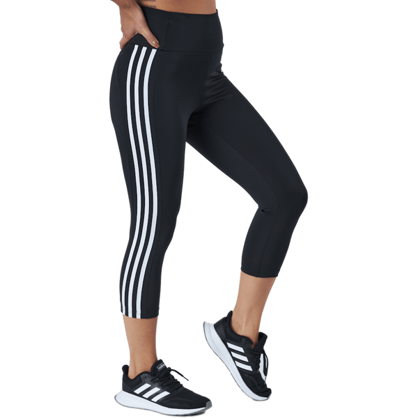 Adidas - High Rise 3-Stripes 3/4 Sport Tights Black / White