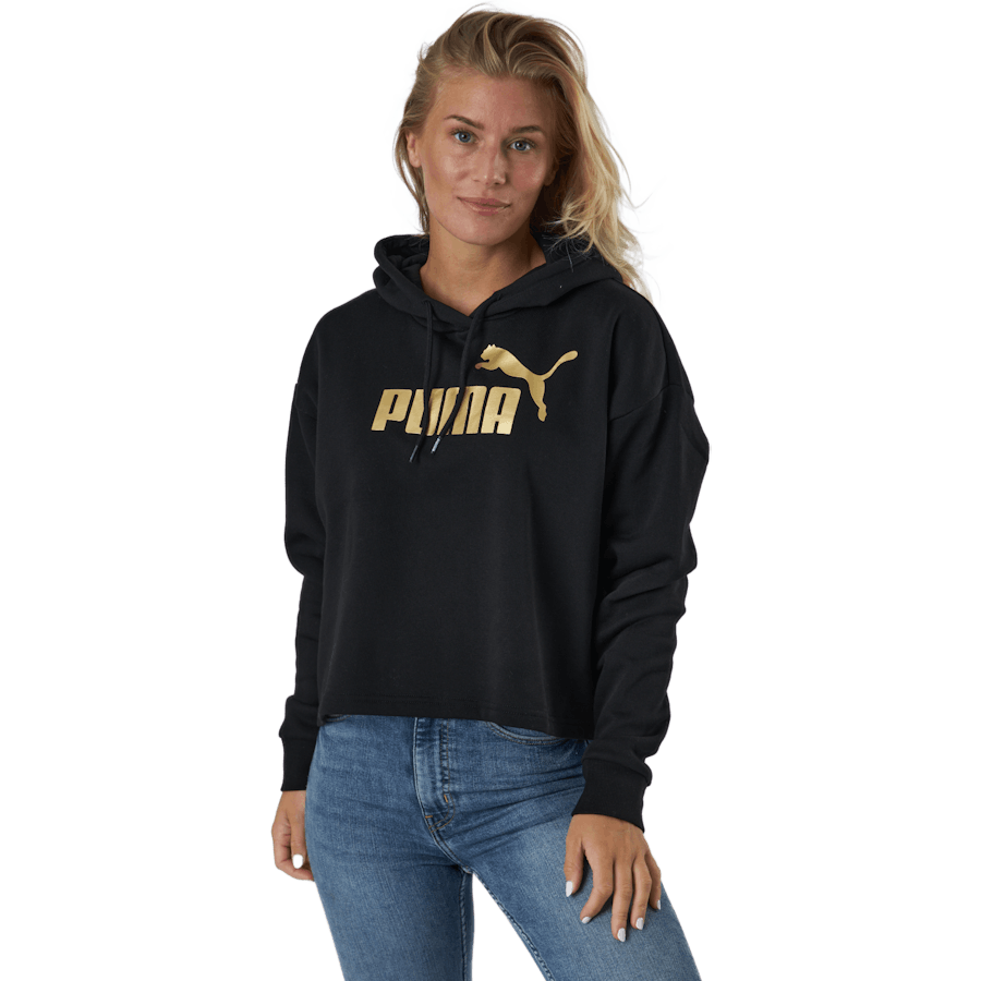 Puma - Ess+ Cropped Metallic Logo Hoo Puma Black-gold