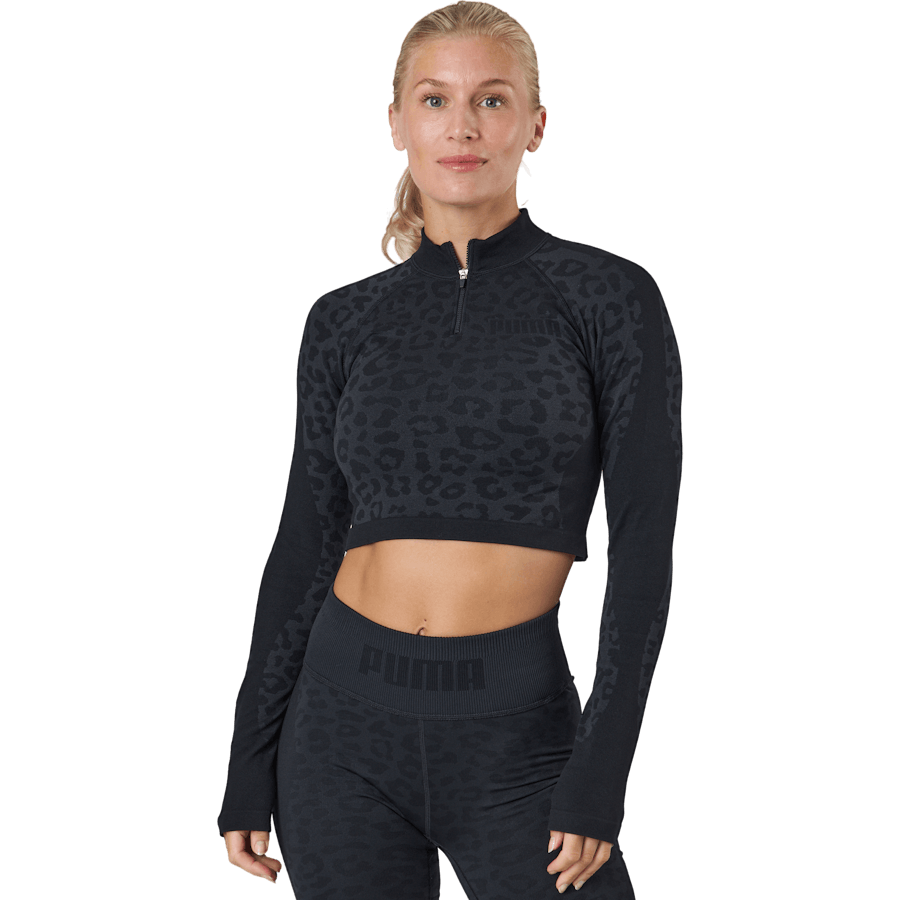 Puma - Formknit Seamless Cropped 1/4  Puma Black-leopard Print