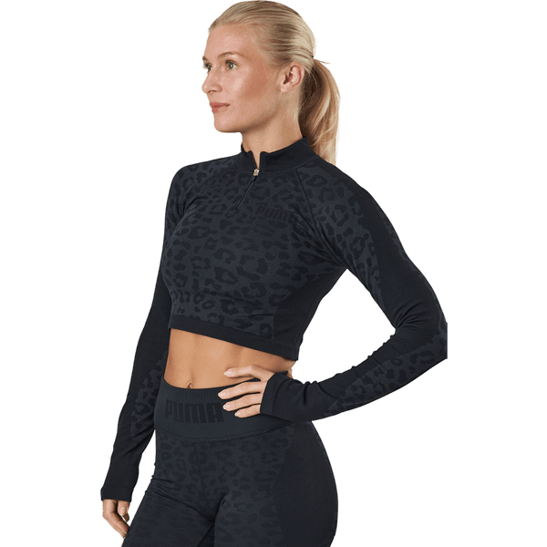 Puma - Formknit Seamless Cropped 1/4  Puma Black-leopard Print