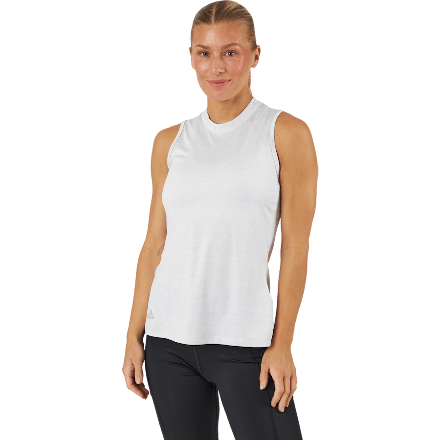 Adidas - Essentials Heathered Mock-Neck Sleeveless Golf Polo Shirt White
